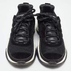 Pre Owned Chanel Black Mesh Suede and Mesh CC  Low Top Sneakers Size 39