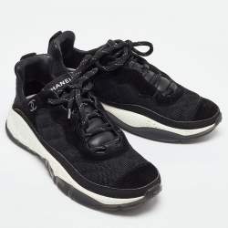 Pre Owned Chanel Black Mesh Suede and Mesh CC  Low Top Sneakers Size 39