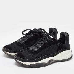 Pre Owned Chanel Black Mesh Suede and Mesh CC  Low Top Sneakers Size 39