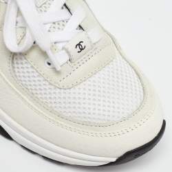 Pre Owned Chanel White Mesh and Suede Low Top Sneakers Size 38.5