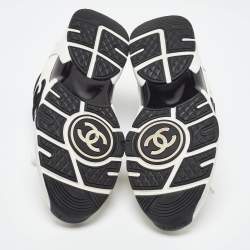 Pre Owned Chanel White Mesh and Suede Low Top Sneakers Size 38.5
