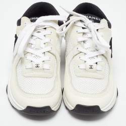 Pre Owned Chanel White Mesh and Suede Low Top Sneakers Size 38.5