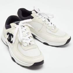 Pre Owned Chanel White Mesh and Suede Low Top Sneakers Size 38.5