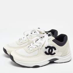 Pre Owned Chanel White Mesh and Suede Low Top Sneakers Size 38.5