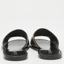 Pre Owned Chanel Black Leather Embroidered CC Flat Slides Size 36