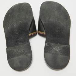 Pre Owned Chanel Black Leather Embroidered CC Flat Slides Size 36