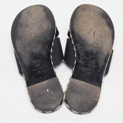 Pre Owned Chanel Black Canvas CC Flat Slides Size 38