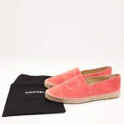 Pre Owned Chanel Pink Suede CC Cap Toe Espadrille Flats Size 42