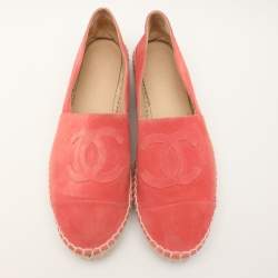 Pre Owned Chanel Pink Suede CC Cap Toe Espadrille Flats Size 42