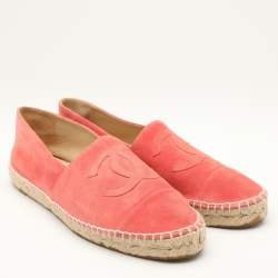 Pre Owned Chanel Pink Suede CC Cap Toe Espadrille Flats Size 42