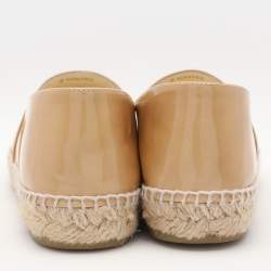 Chanel Beige Patent Leather CC Cap Toe Espadrille Flats Size 42