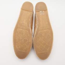 Chanel Beige Patent Leather CC Cap Toe Espadrille Flats Size 42