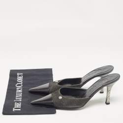 Chanel Black Leather and Canvas Pointed Toe Mules Size 39.5