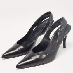 Pre Owned Chanel Black Leather CC Slingback Pumps Size 39