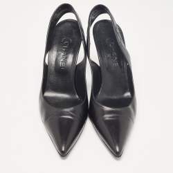 Pre Owned Chanel Black Leather CC Slingback Pumps Size 39