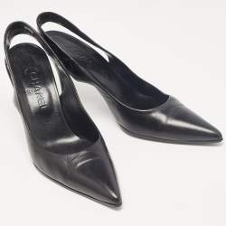 Pre Owned Chanel Black Leather CC Slingback Pumps Size 39