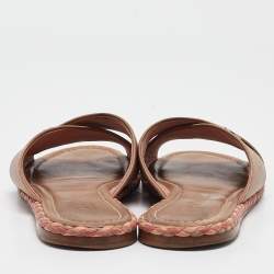 Chanel Brown Leather CC Crisscross Flat Slides Size 38