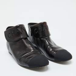 Chanel Black Leather Ankle Length Boots Size 42