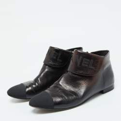 Chanel Black Leather Ankle Length Boots Size 42