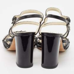 Chanel Black Leather Chain Link Strappy Sandals Size 39.5