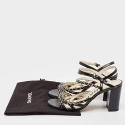 Chanel Black Leather Chain Link Strappy Sandals Size 39.5