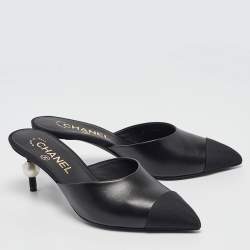 Pre Owned Chanel Black Canvas and Leather Mule Sandals Size 36
