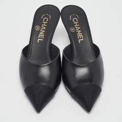 Pre Owned Chanel Black Canvas and Leather Mule Sandals Size 36
