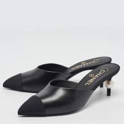 Pre Owned Chanel Black Canvas and Leather Mule Sandals Size 36