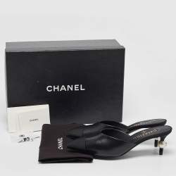 Pre Owned Chanel Black Canvas and Leather Mule Sandals Size 36