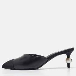 Pre Owned Chanel Black Canvas and Leather Mule Sandals Size 36