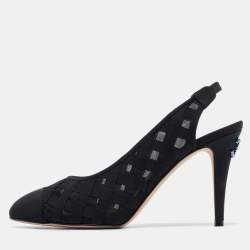 Pre Owned Chanel Black Canvas and Mesh CC Pumps Size 39