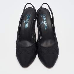 Pre Owned Chanel Black Canvas and Mesh CC Pumps Size 39
