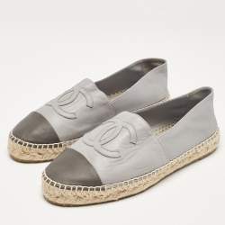 Chanel Two Tone Leather CC Espadrille Flats Size 38