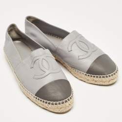Chanel Two Tone Leather CC Espadrille Flats Size 38