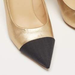 Chanel Gold/Black Leather and Fabric CC Pumps Size 38