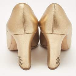 Chanel Gold/Black Leather and Fabric CC Pumps Size 38