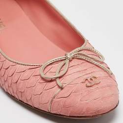 Pre Owned Chanel Pink Python Leather Ballet Flats Size 40.5