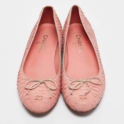 Pre Owned Chanel Pink Python Leather Ballet Flats Size 40.5