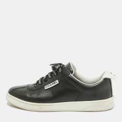 Pre Owned Chanel Black Leather Weekender Lace Up Sneakers Size 36