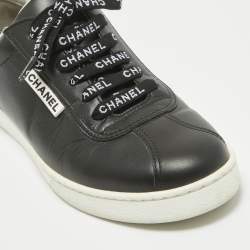 Pre Owned Chanel Black Leather Weekender Lace Up Sneakers Size 36