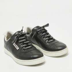 Pre Owned Chanel Black Leather Weekender Lace Up Sneakers Size 36