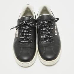 Pre Owned Chanel Black Leather Weekender Lace Up Sneakers Size 36