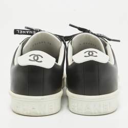 Pre Owned Chanel Black Leather Weekender Lace Up Sneakers Size 36