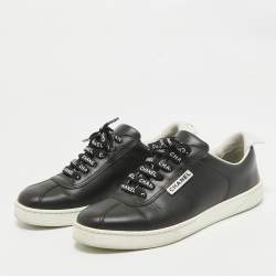Pre Owned Chanel Black Leather Weekender Lace Up Sneakers Size 36