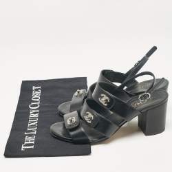 Pre Owned Chanel Black Leather Ankle Strap Sandals Size 37