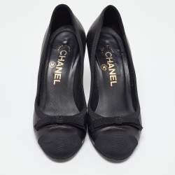 Chanel Black Leather and Fabric Bow CC Cap Toe Pumps Size 35.5