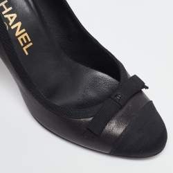 Chanel Black Leather and Fabric Bow CC Cap Toe Pumps Size 35.5