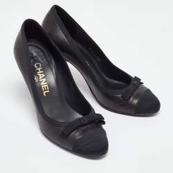 Chanel Black Leather and Fabric Bow CC Cap Toe Pumps Size 35.5