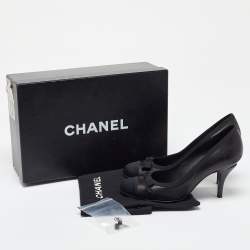Chanel Black Leather and Fabric Bow CC Cap Toe Pumps Size 35.5