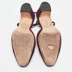 Pre Owned Chanel Plum/Black Suede and Fabric CC Slingback Pumps Size 38.5